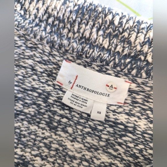 Anthropologie Green & White Sweater with Collar & Tassels Size XS - Picture 3 of 3